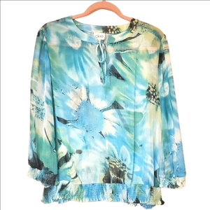 ⭐️CLEO FLORAL BLOUSE SHEER LIGHTWEIGHT  BOHO MULTICOLOR WOMENS MEDIUM